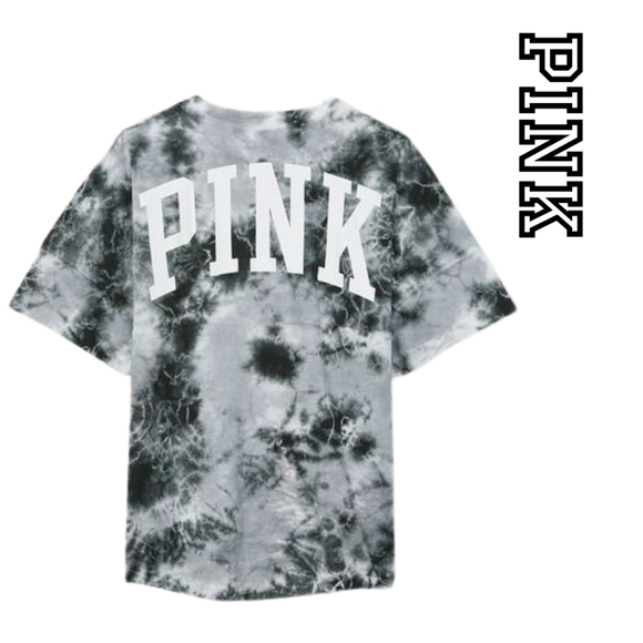 VICTORIA'S SECRET PINK- Grey Oasis Tie Dye Varsity Short Sleeve - Medium- Unisex - Picture 2 of 9